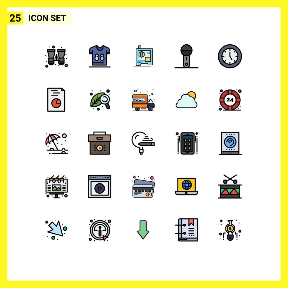 Modern Set of 25 Filled line Flat Colors Pictograph of clock products player microphone devices Editable Vector Design Elements