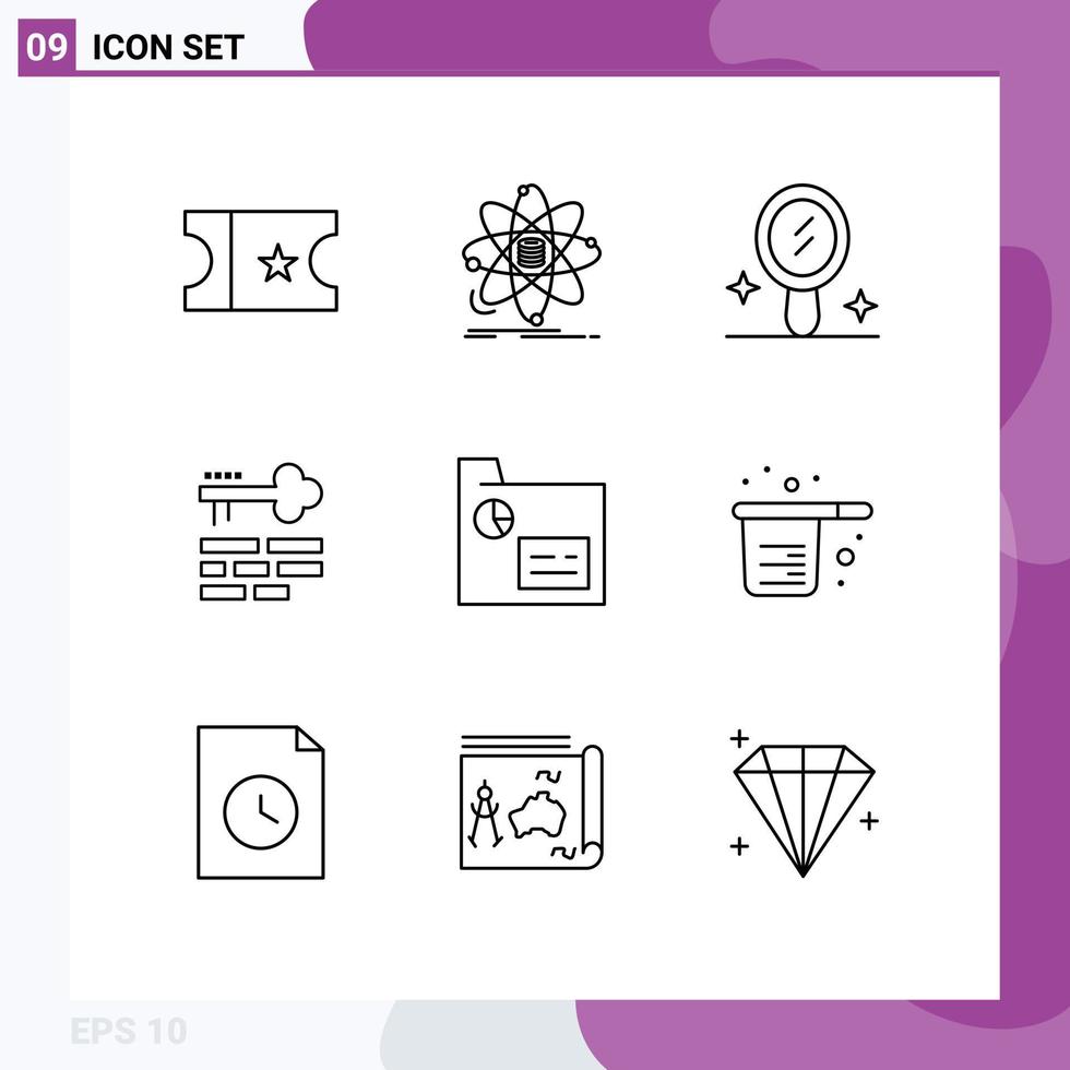 Stock Vector Icon Pack of 9 Line Signs and Symbols for baking marketing mirror finance login Editable Vector Design Elements