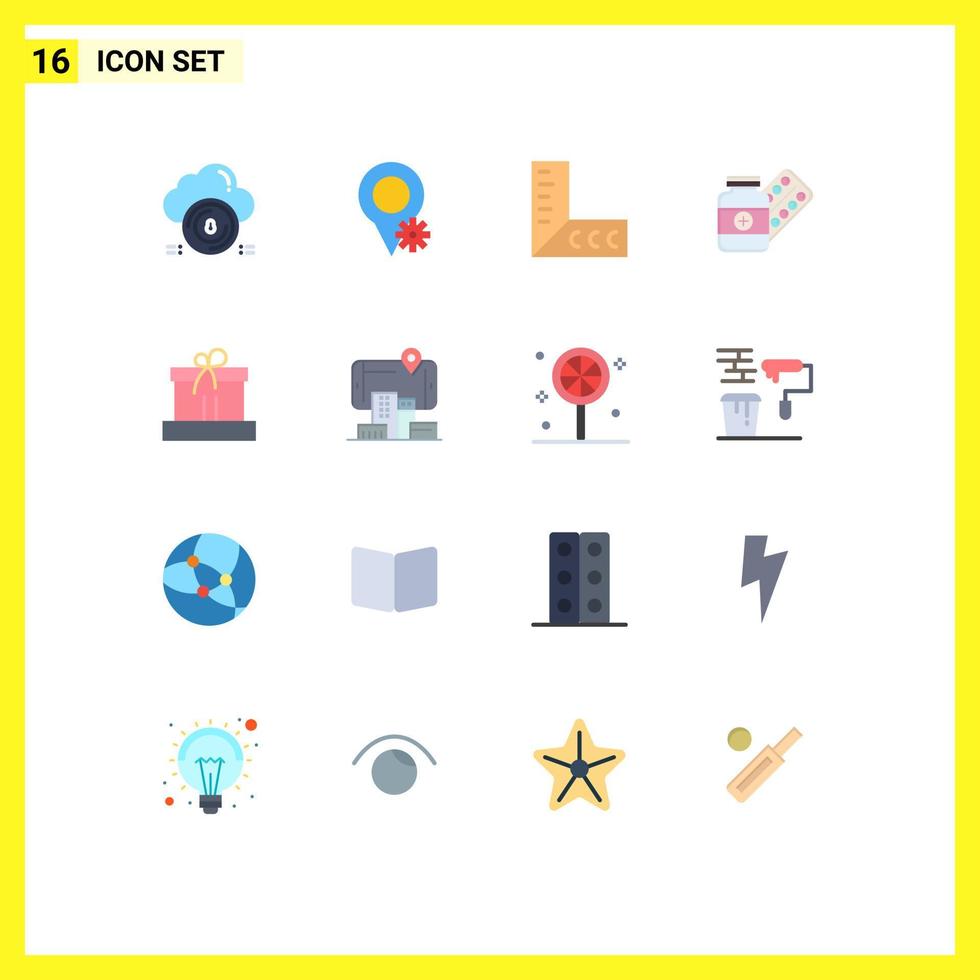 16 Thematic Vector Flat Colors and Editable Symbols of box tablet geometry drugs pill Editable Pack of Creative Vector Design Elements