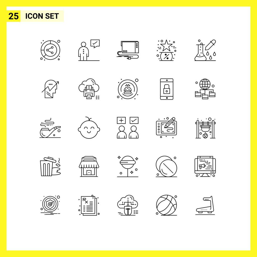 25 Universal Line Signs Symbols of friday black human sound external Editable Vector Design Elements