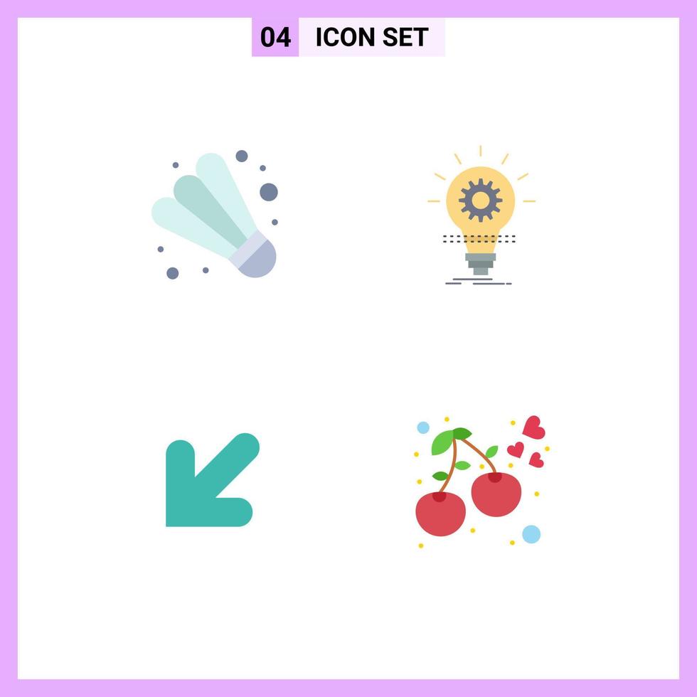 4 Universal Flat Icons Set for Web and Mobile Applications badminton down bulb innovation heart Editable Vector Design Elements