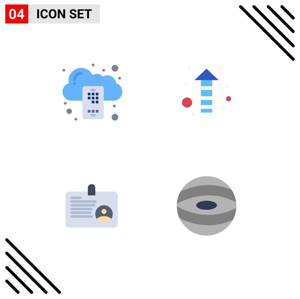 Group of 4 Modern Flat Icons Set for backup id server up jupiter Editable Vector Design Elements