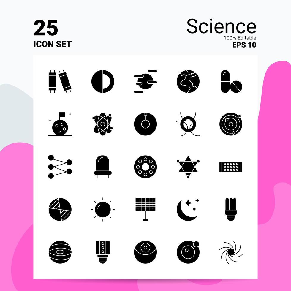 25 conjunto de iconos de ciencia 100 archivos editables eps 10 ideas de concepto de logotipo de empresa diseño de icono de glifo sólido vector