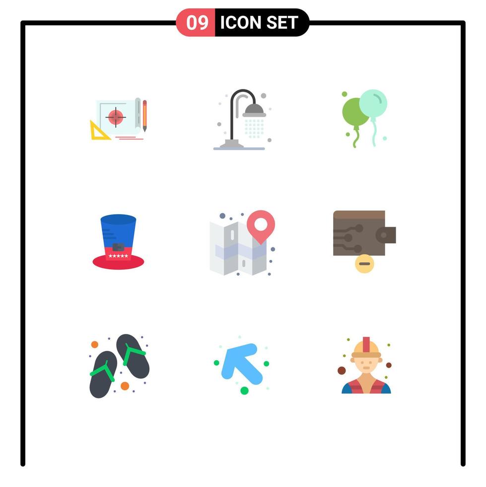 Flat Color Pack of 9 Universal Symbols of mark city bloon usa hat Editable Vector Design Elements
