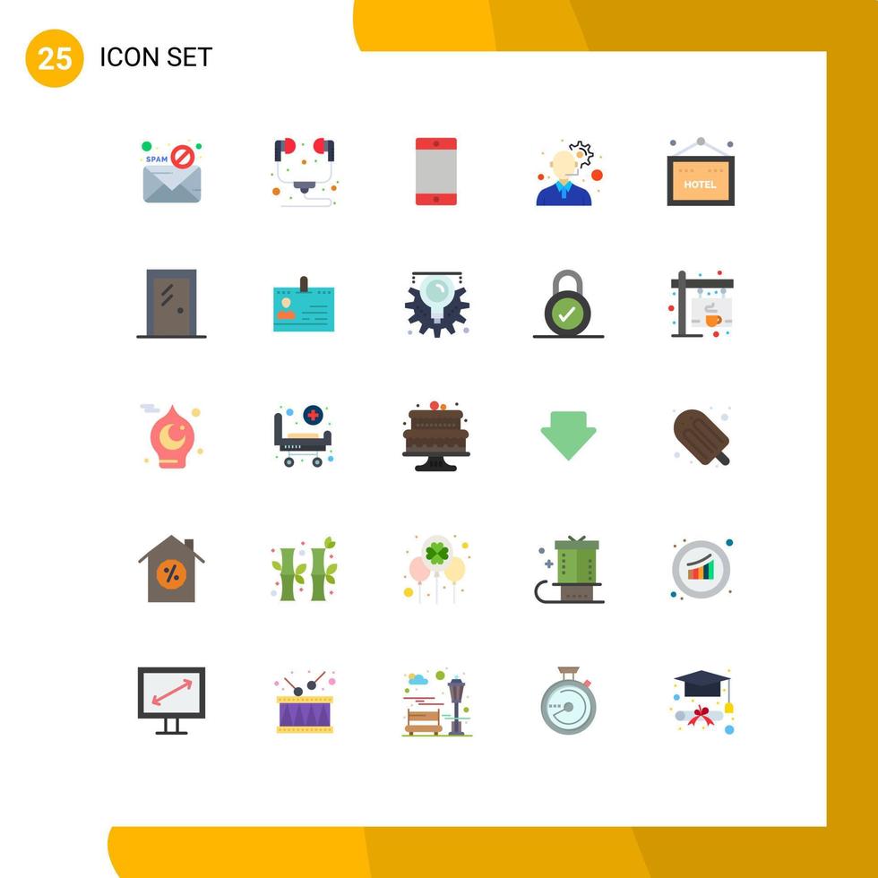 Modern Set of 25 Flat Colors Pictograph of travel hotel headset management customer service Editable Vector Design Elements