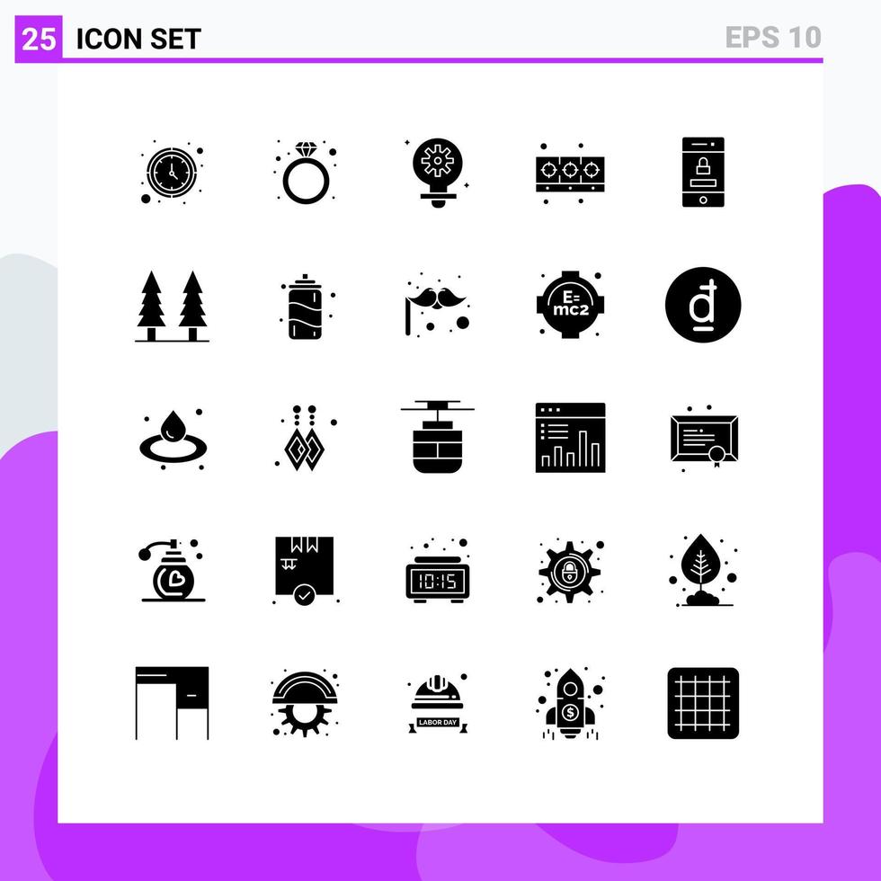 Set of 25 Vector Solid Glyphs on Grid for protection kitchen bulb food cooker Editable Vector Design Elements