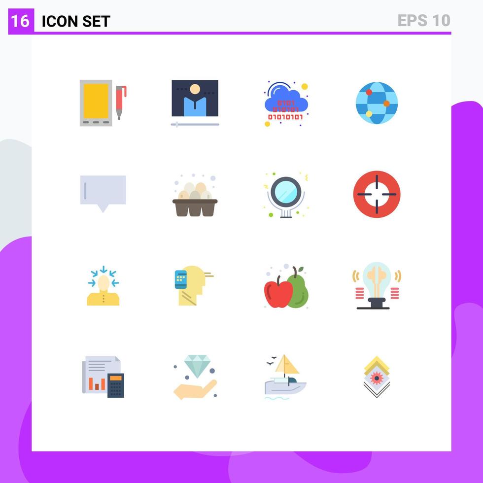 Mobile Interface Flat Color Set of 16 Pictograms of bubble travel player globe digital Editable Pack of Creative Vector Design Elements