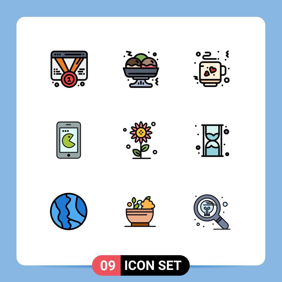 Group of 9 Filledline Flat Colors Signs and Symbols for nature sub flower coffee hardware mobile Editable Vector Design Elements