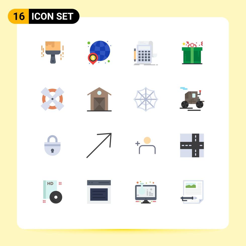 16 Thematic Vector Flat Colors and Editable Symbols of shopping box world present calculation Editable Pack of Creative Vector Design Elements