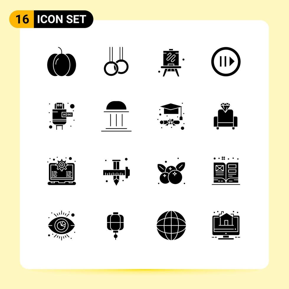 Editable Vector Line Pack of 16 Simple Solid Glyphs of architecture extension hobbies cable player Editable Vector Design Elements