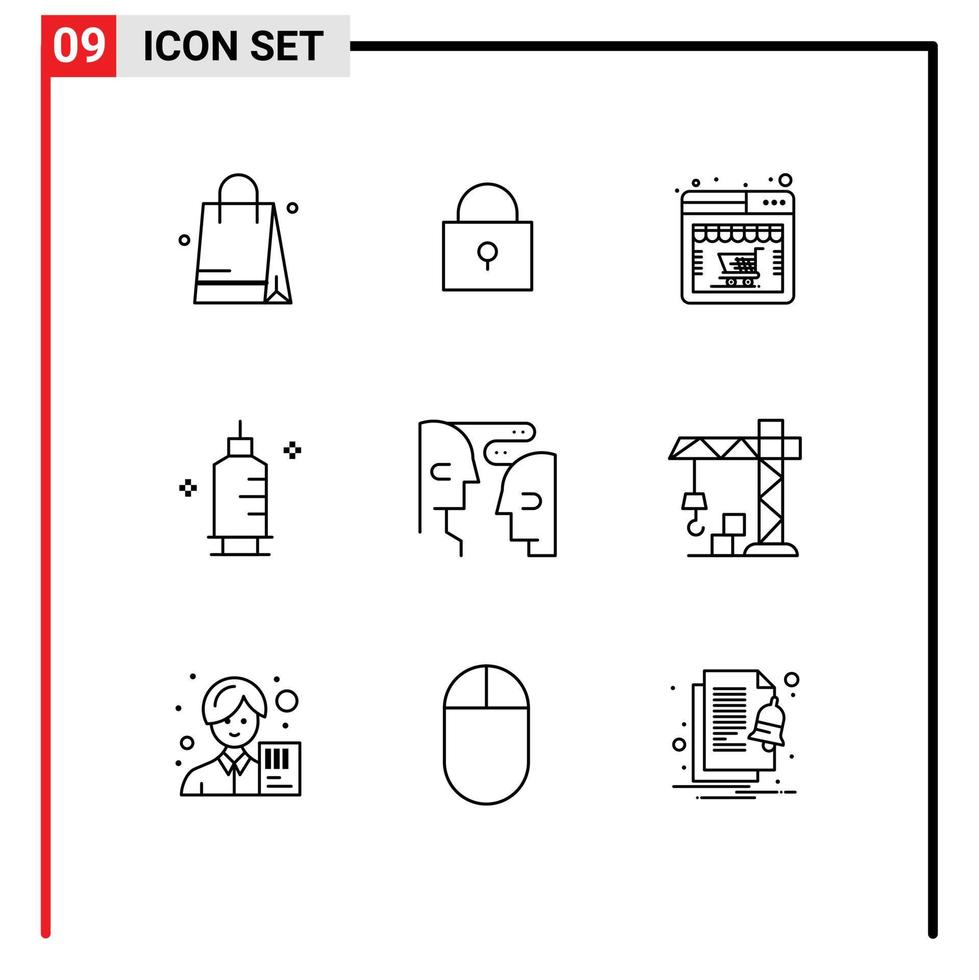 9 Universal Outlines Set for Web and Mobile Applications interaction communication web brain pharmacy Editable Vector Design Elements