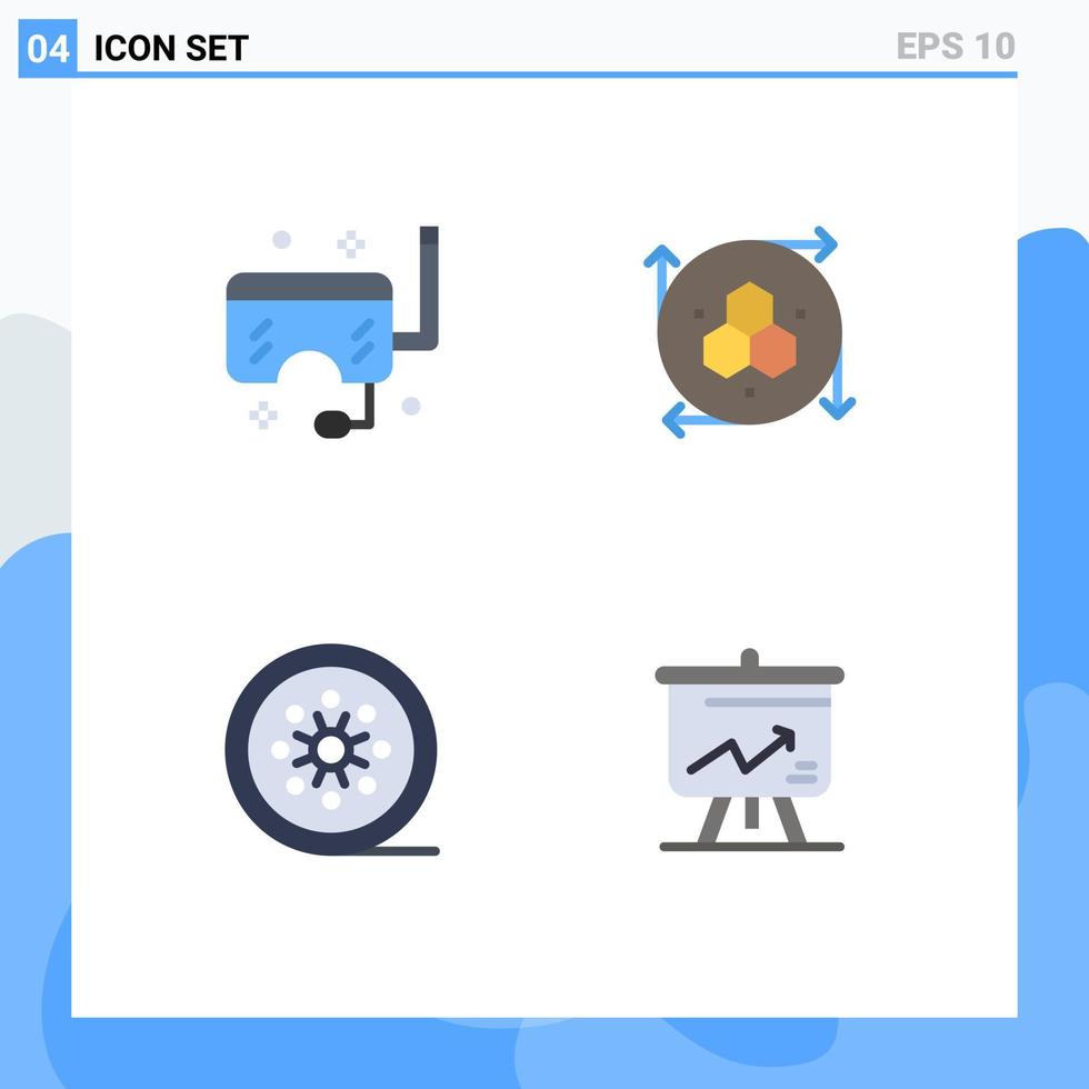 4 Thematic Vector Flat Icons and Editable Symbols of goggles black film sea modeling api movie reel Editable Vector Design Elements