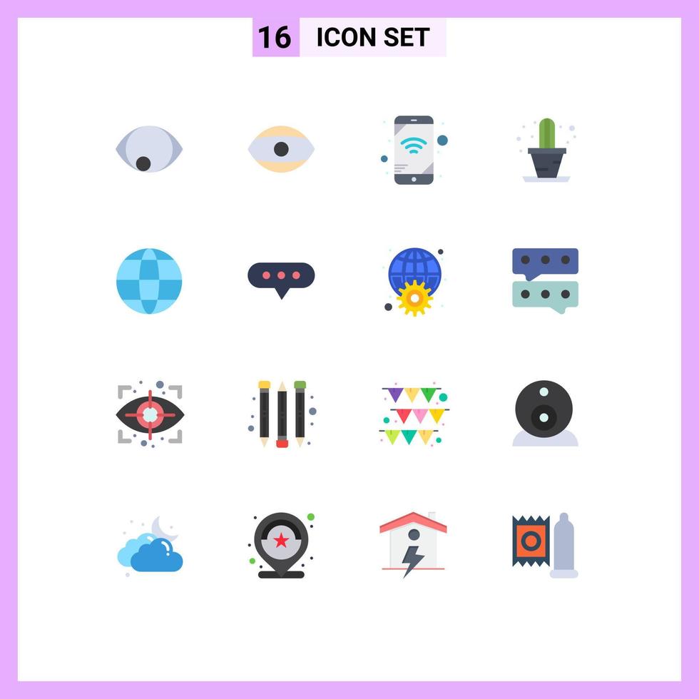 Pictogram Set of 16 Simple Flat Colors of globe comment house chat internet Editable Pack of Creative Vector Design Elements