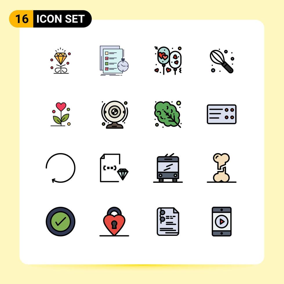 16 User Interface Flat Color Filled Line Pack of modern Signs and Symbols of love mixer time manual party Editable Creative Vector Design Elements