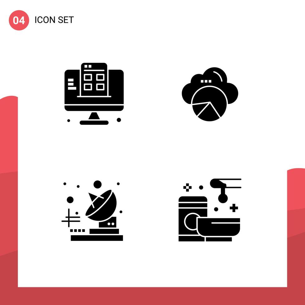 Editable Vector Line Pack of Simple Solid Glyphs of development telecommunication app data scince relax Editable Vector Design Elements