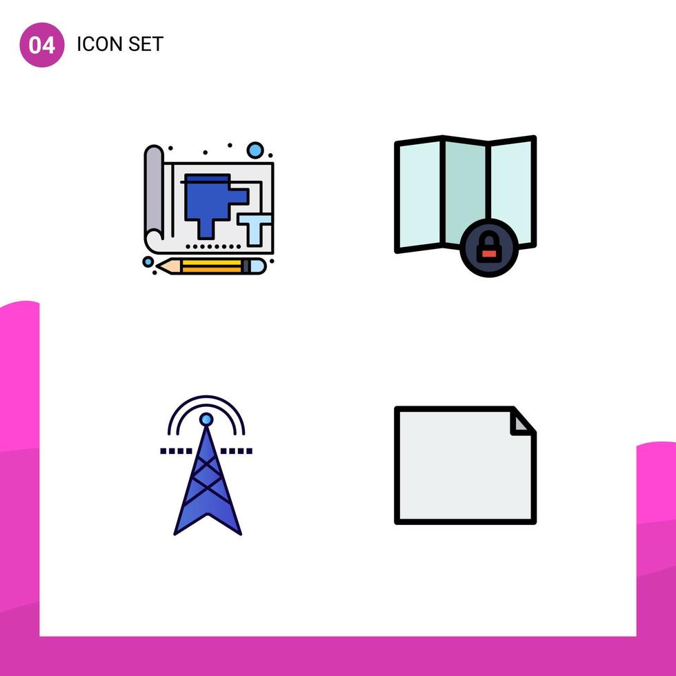 4 Universal Filledline Flat Colors Set for Web and Mobile Applications blue electricity paper lock tower Editable Vector Design Elements