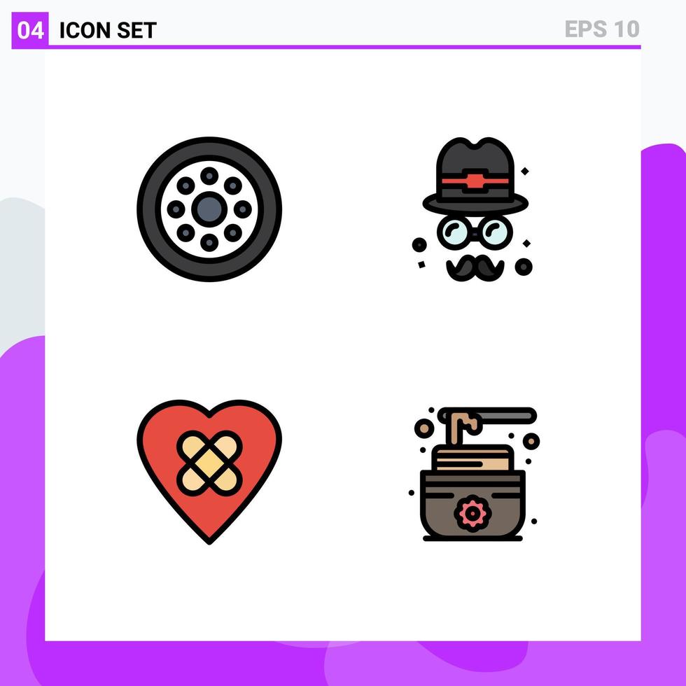 4 Universal Filledline Flat Colors Set for Web and Mobile Applications accessories heart wheels day sauna Editable Vector Design Elements