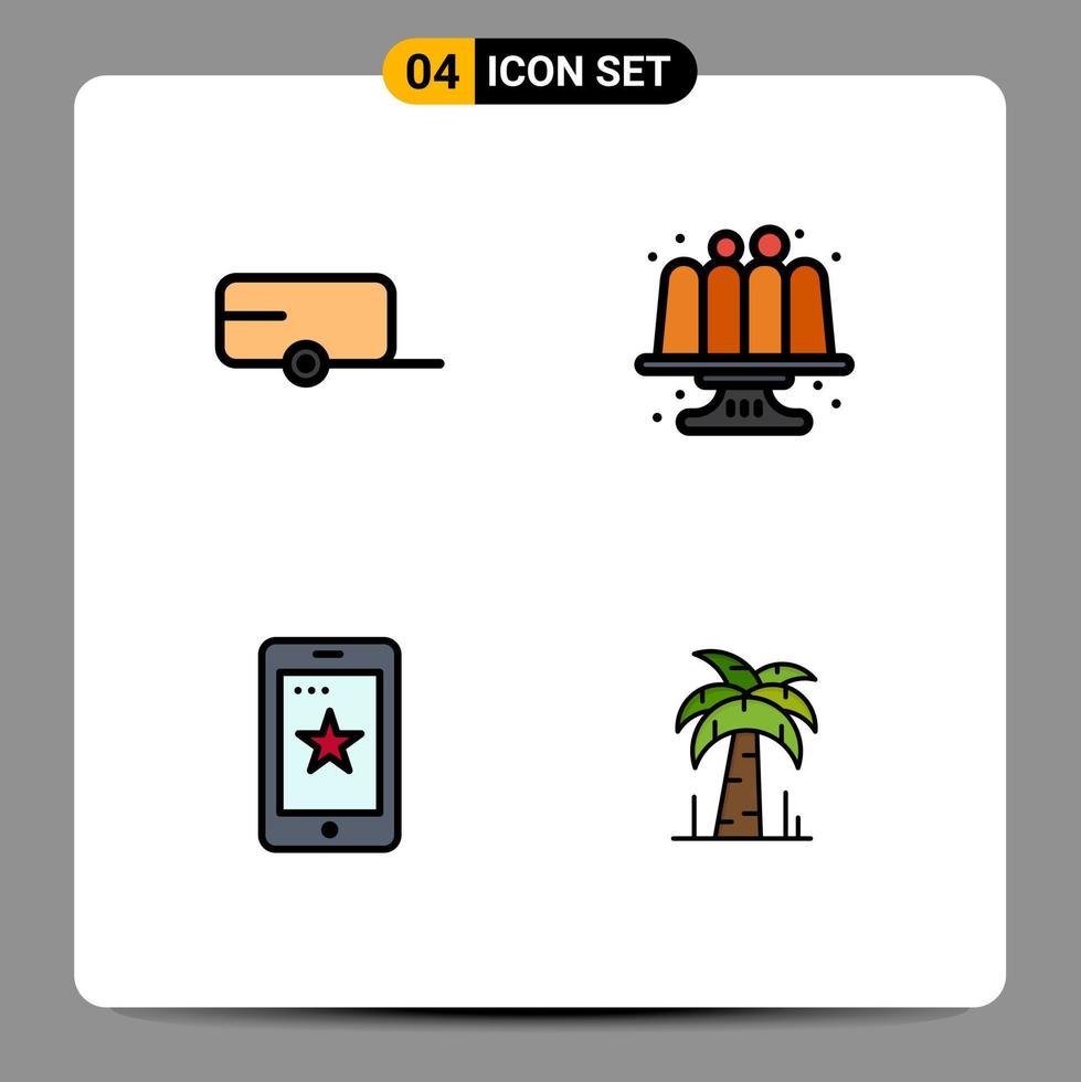 4 Universal Filledline Flat Color Signs Symbols of farmer cell baked cakes palm Editable Vector Design Elements