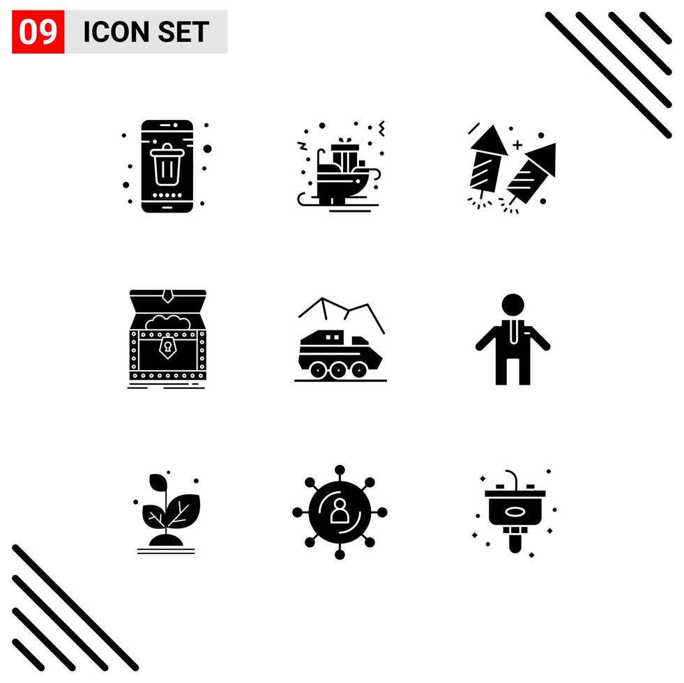 Stock Vector Icon Pack of 9 Line Signs and Symbols for reward chest sled box wedding Editable Vector Design Elements