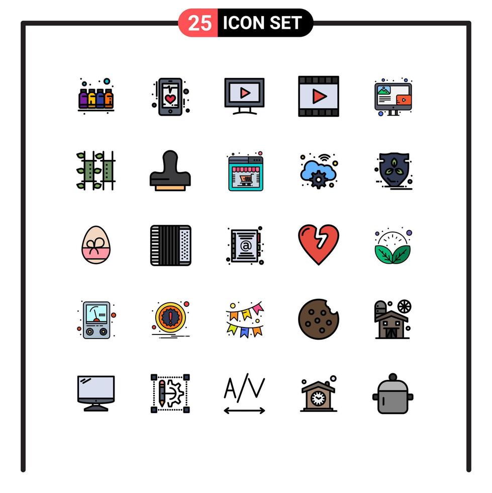 25 User Interface Filled line Flat Color Pack of modern Signs and Symbols of player media player mobile media video Editable Vector Design Elements