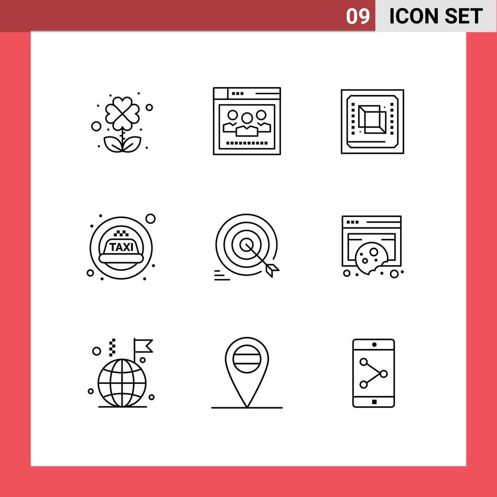 9 Universal Outline Signs Symbols of target darts computer taxi cab Editable Vector Design Elements