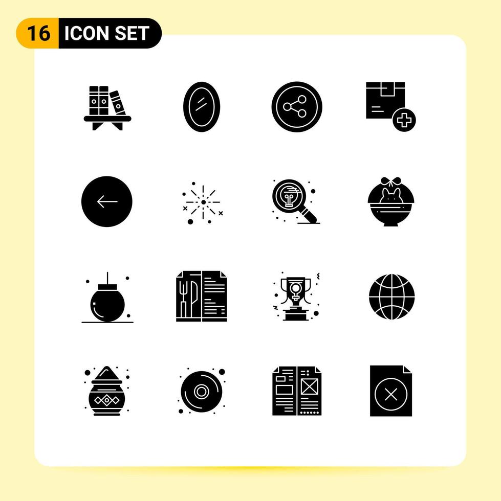 Pack of 16 creative Solid Glyphs of buttons product mirror logistic box Editable Vector Design Elements