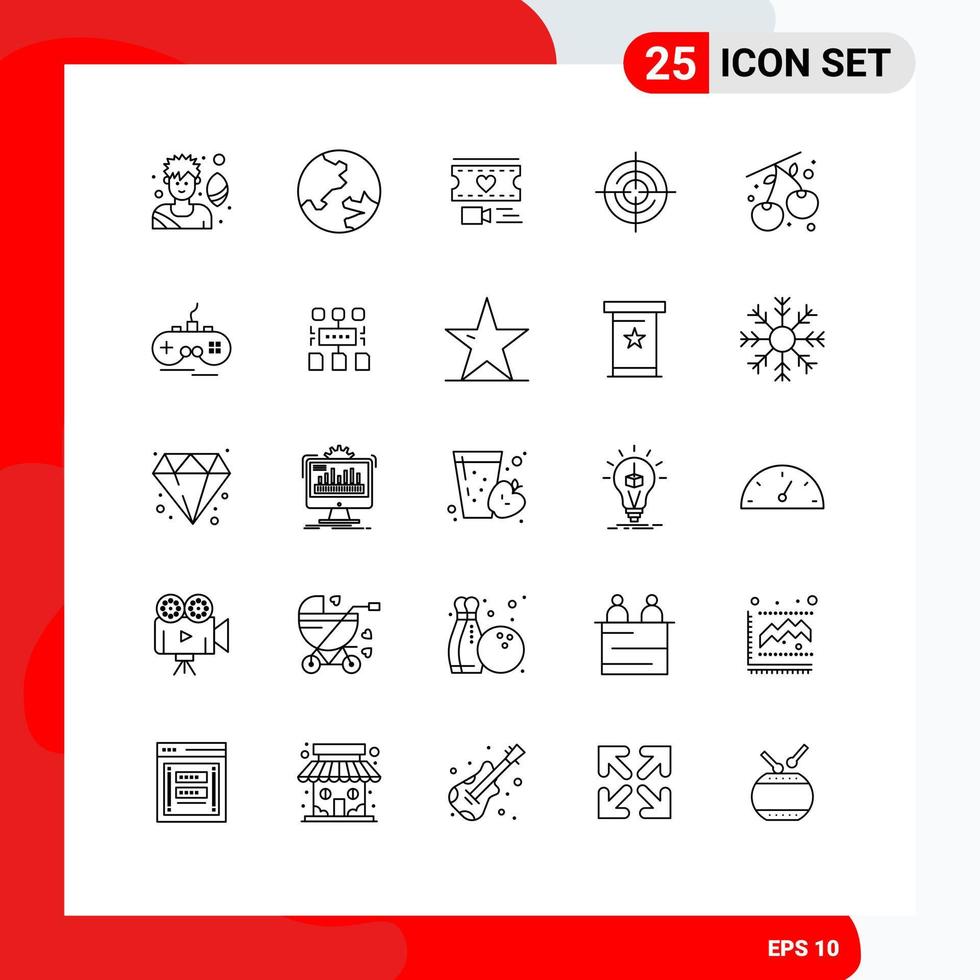 25 iconos creativos signos y símbolos modernos de joystick cereza amor baya ubicación elementos de diseño vectorial editables vector