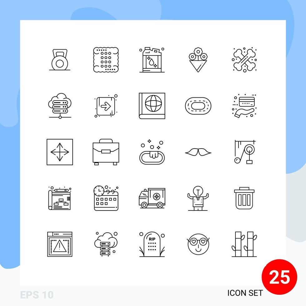 conjunto de 25 iconos de interfaz de usuario modernos símbolos signos para elementos de diseño vectorial editables líquidos de regalo de comida de huesos cruzados vector