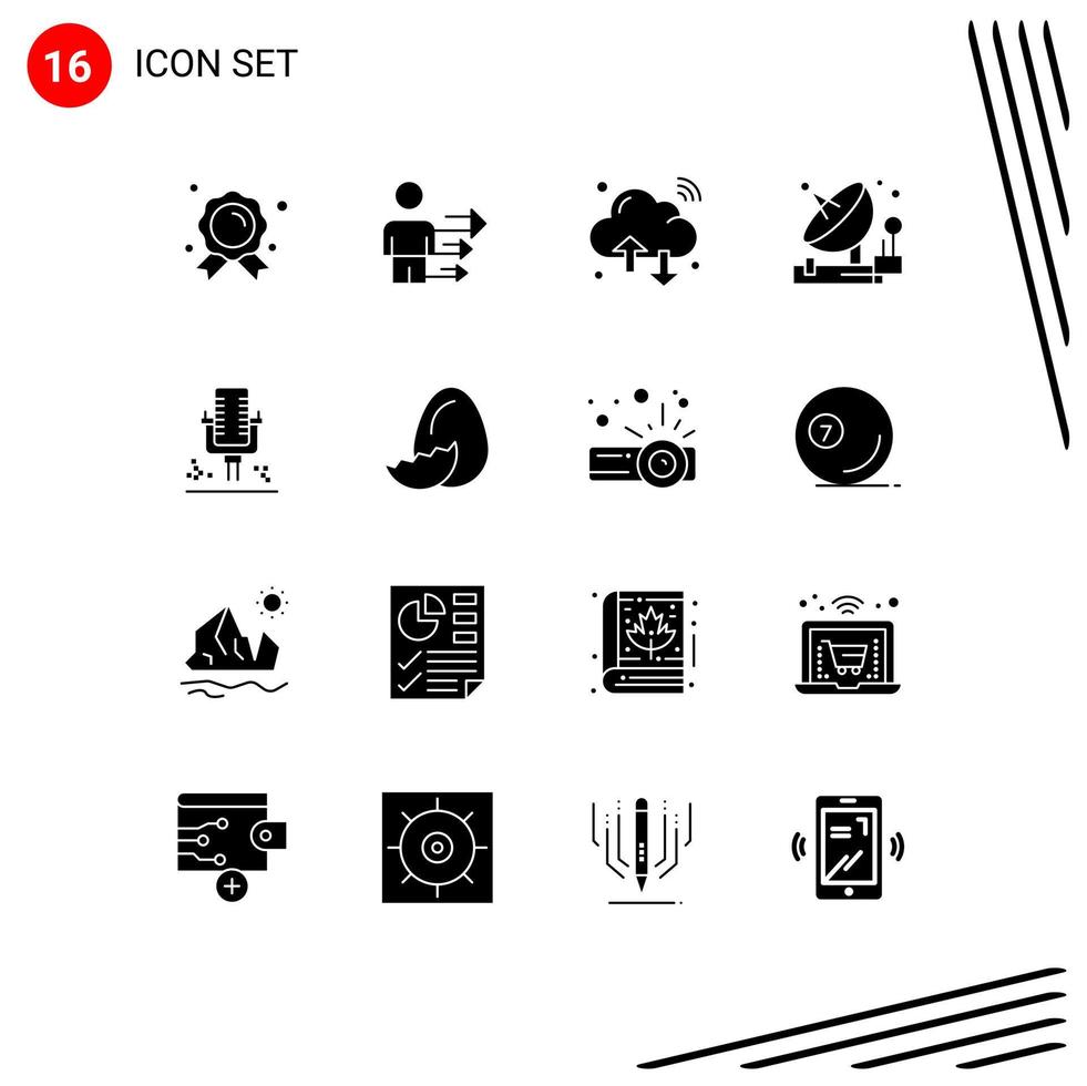 16 Universal Solid Glyph Signs Symbols of space parabolic cloud communication wifi Editable Vector Design Elements