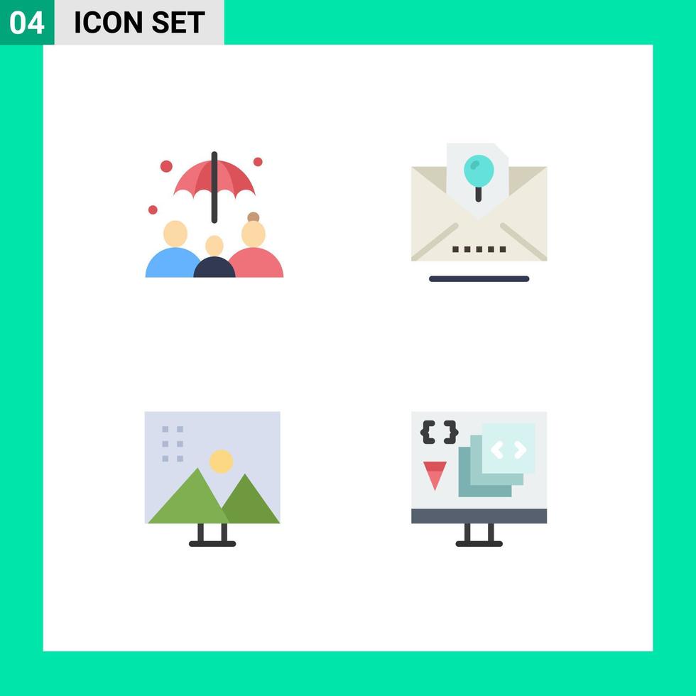 4 Thematic Vector Flat Icons and Editable Symbols of insurance modify photographs envelope party photo retouching Editable Vector Design Elements