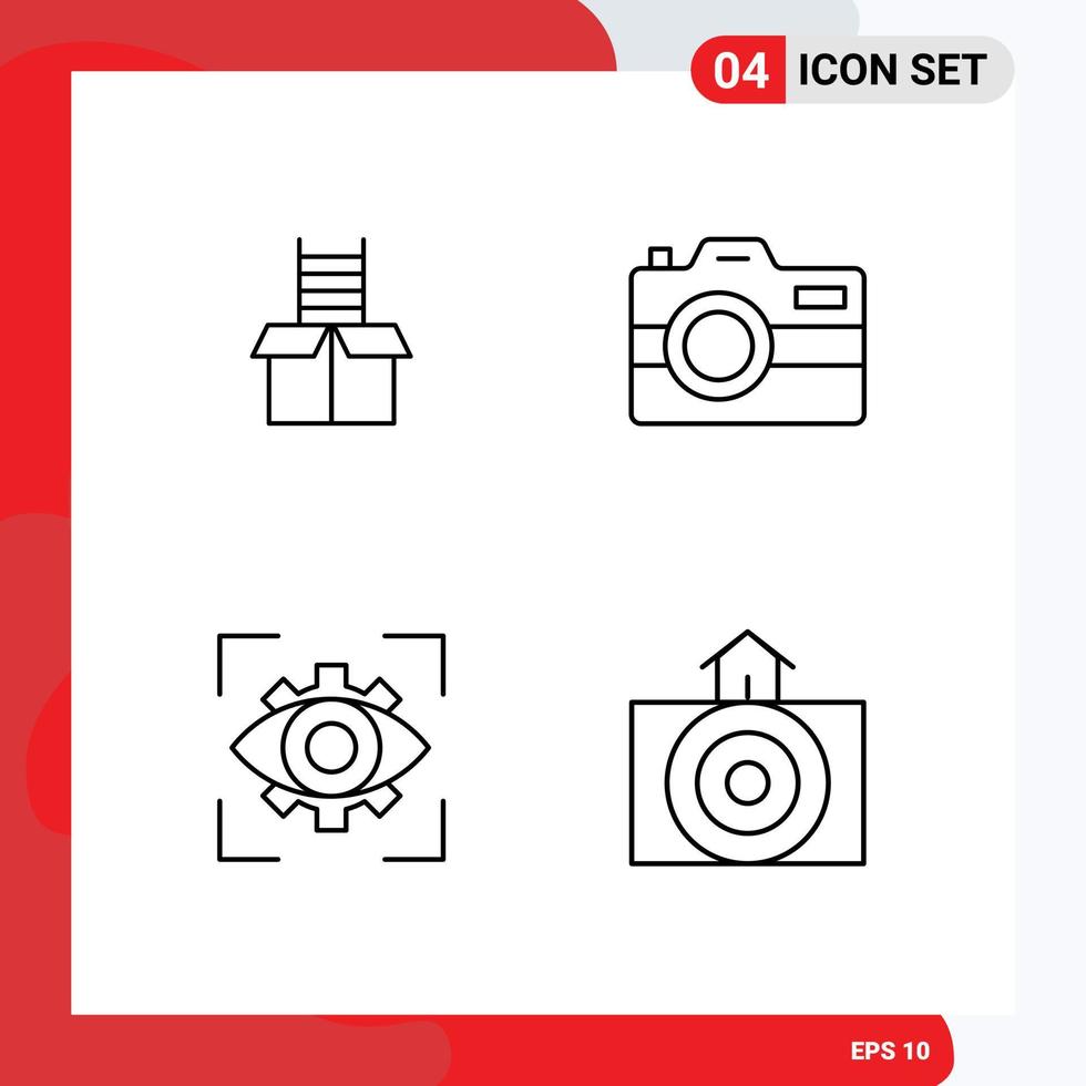 Pictogram Set of 4 Simple Filledline Flat Colors of box focus climb photography view Editable Vector Design Elements