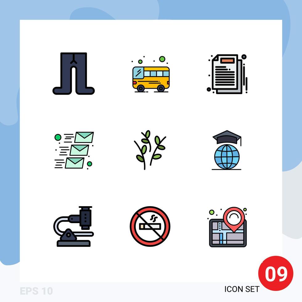 conjunto de 9 iconos de interfaz de usuario modernos símbolos signos para brotes de papel de amento natural que envían elementos de diseño vectorial editables vector