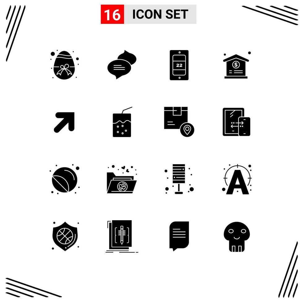 16 Thematic Vector Solid Glyphs and Editable Symbols of drink right sun up hospital Editable Vector Design Elements