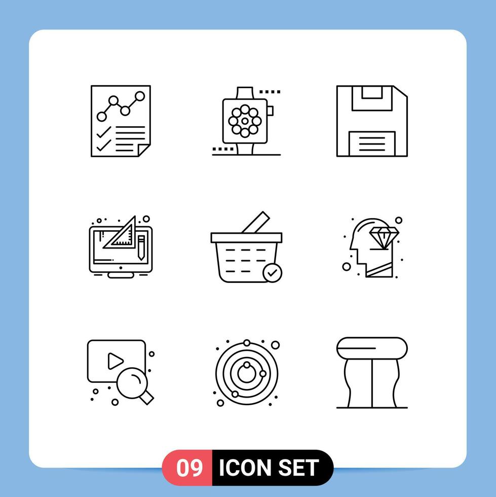 9 Thematic Vector Outlines and Editable Symbols of buy graphic watch digital creative Editable Vector Design Elements