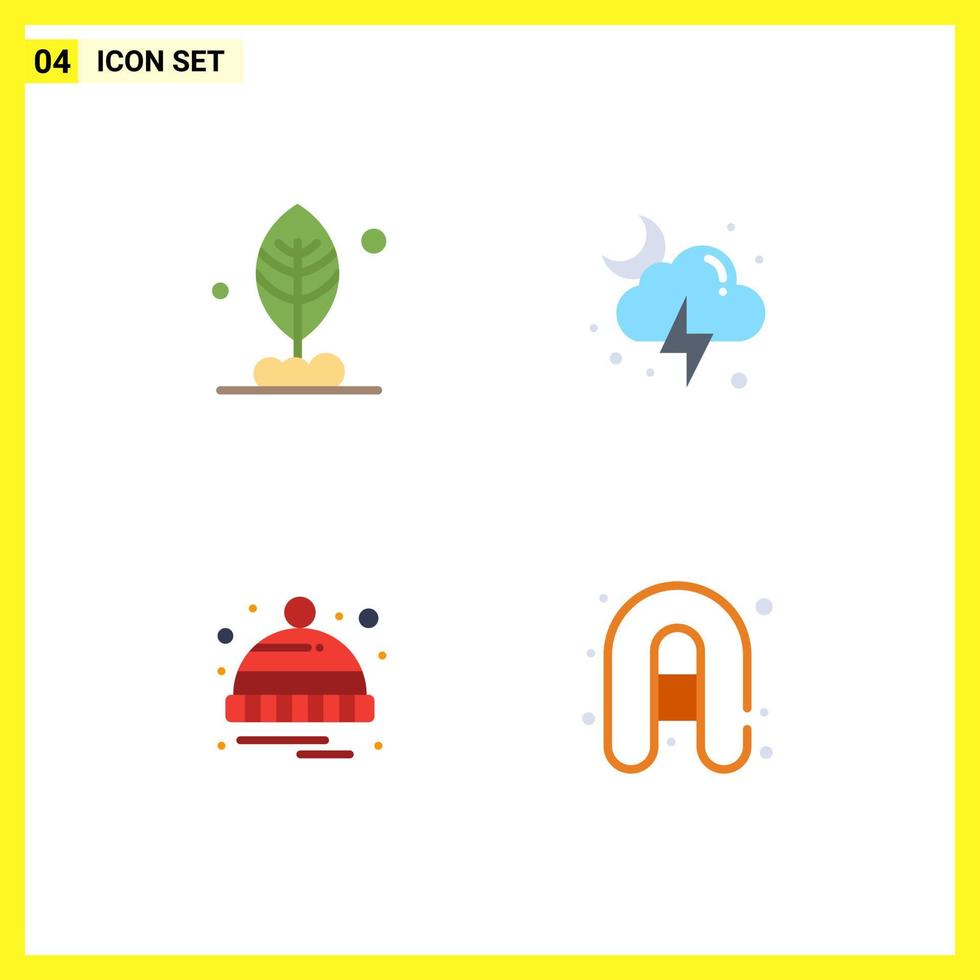 4 Universal Flat Icon Signs Symbols of leaf winter cloud storm inflatable boat Editable Vector Design Elements