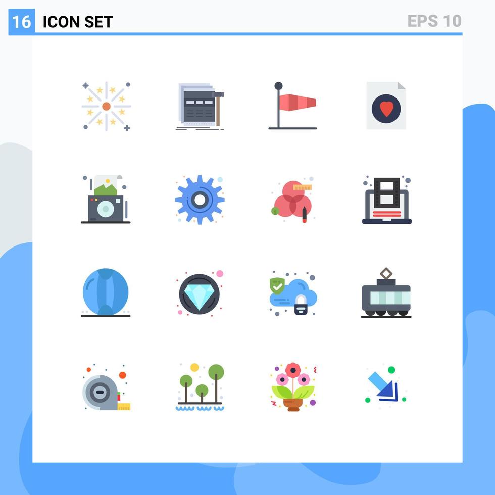 Set of 16 Modern UI Icons Symbols Signs for file document webpage wind flag Editable Pack of Creative Vector Design Elements