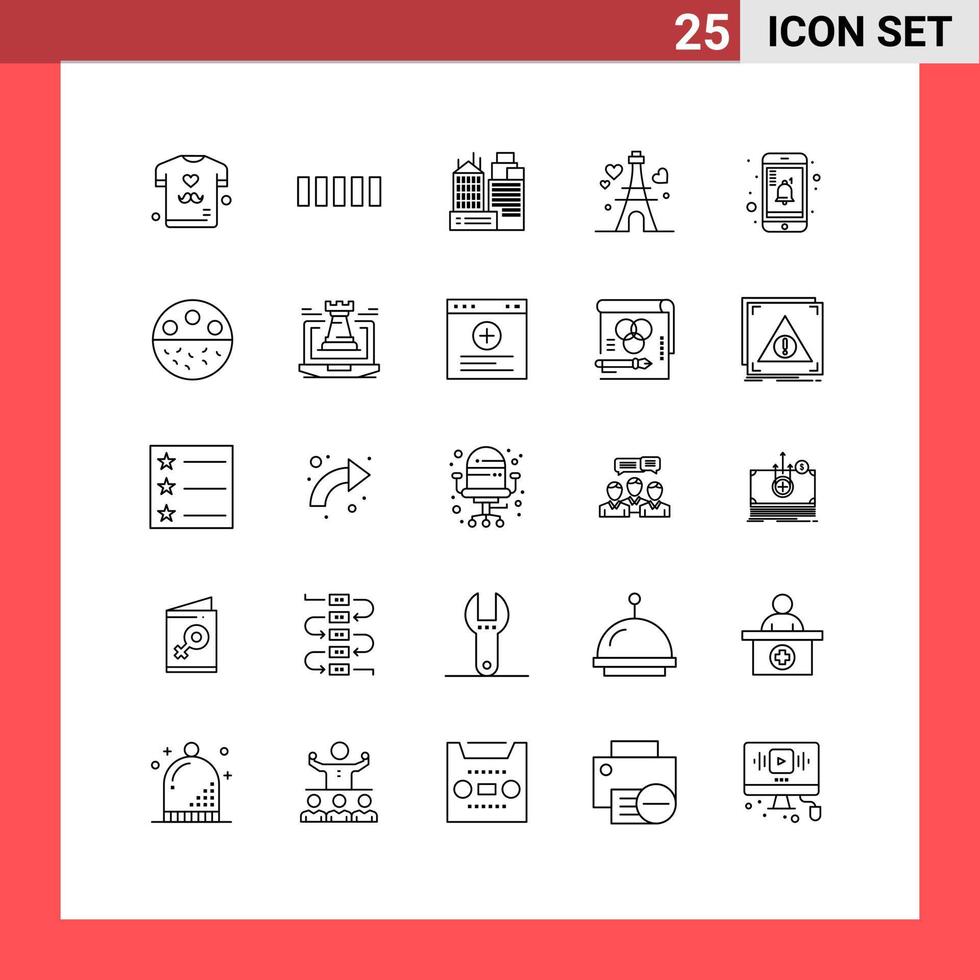 25 Universal Lines Set for Web and Mobile Applications reminder mobile office wedding love Editable Vector Design Elements