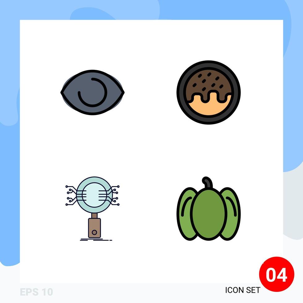 4 Universal Filledline Flat Color Signs Symbols of eye information vision food security Editable Vector Design Elements