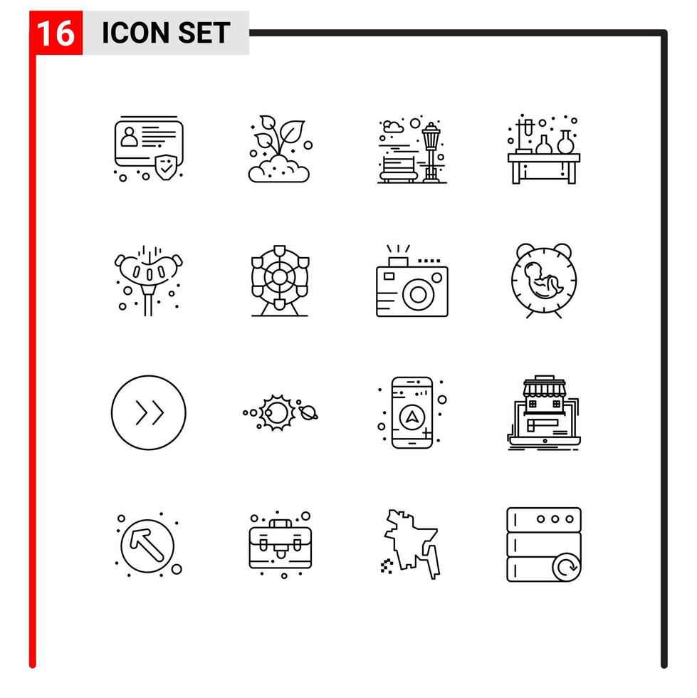 Outline Pack of 16 Universal Symbols of meat lab bench flask chemistry Editable Vector Design Elements