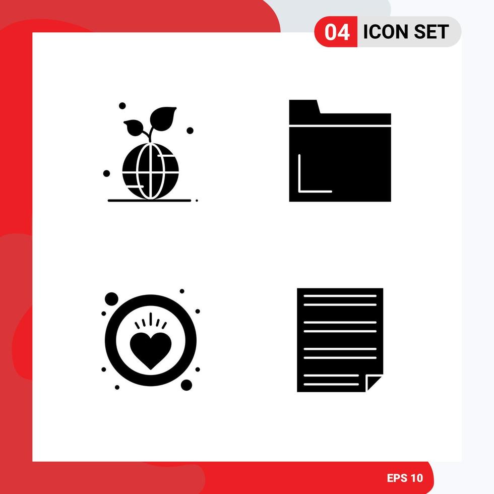 4 Solid Glyph concept for Websites Mobile and Apps earth heart save folder data Editable Vector Design Elements