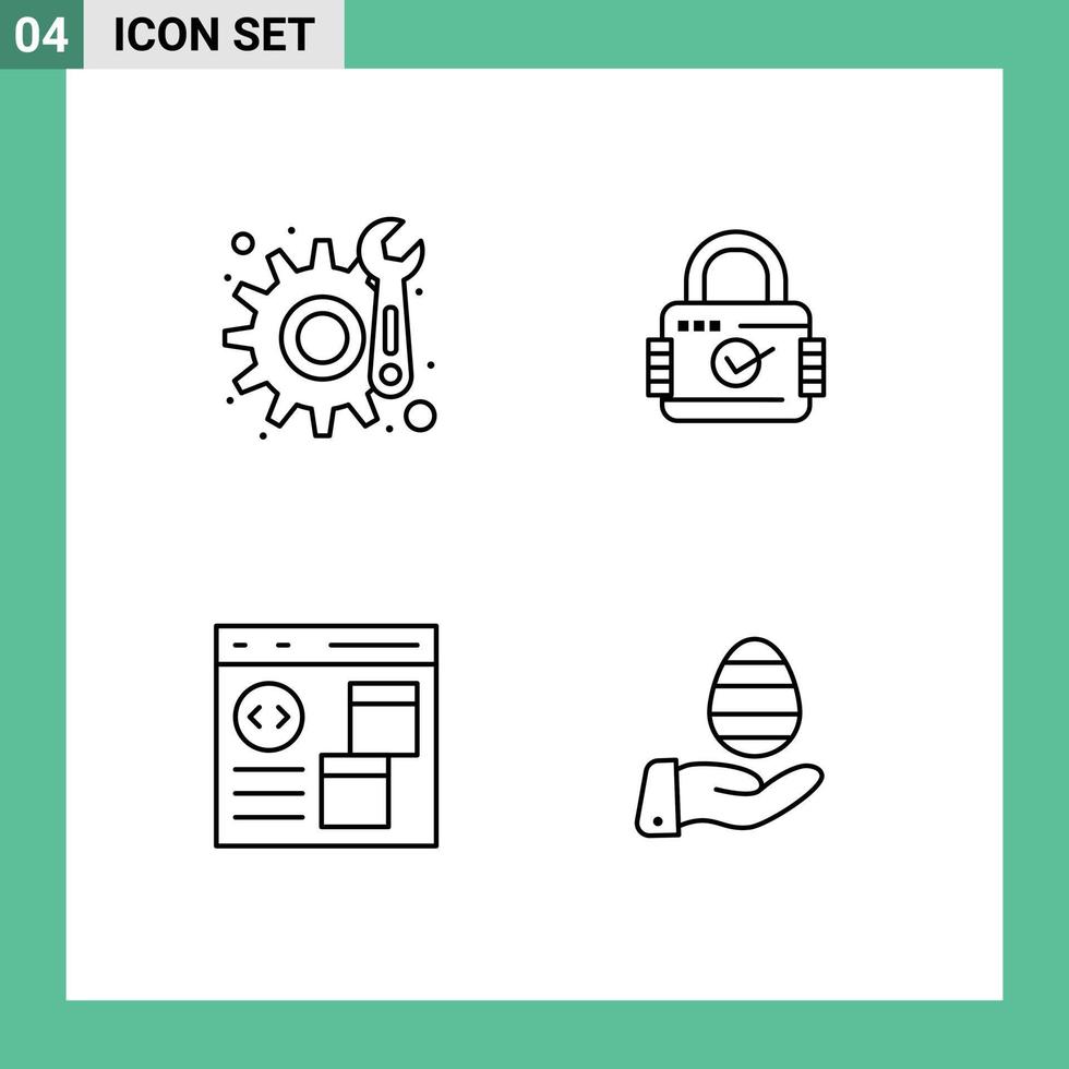 4 Line concept for Websites Mobile and Apps gear coding lock secure development Editable Vector Design Elements