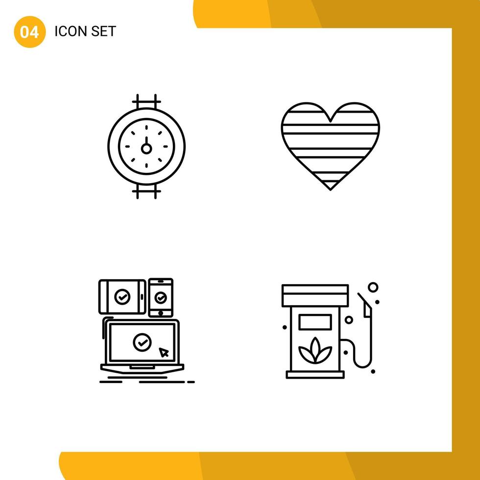 4 User Interface Line Pack of modern Signs and Symbols of gauge devices heart favorite responsive Editable Vector Design Elements