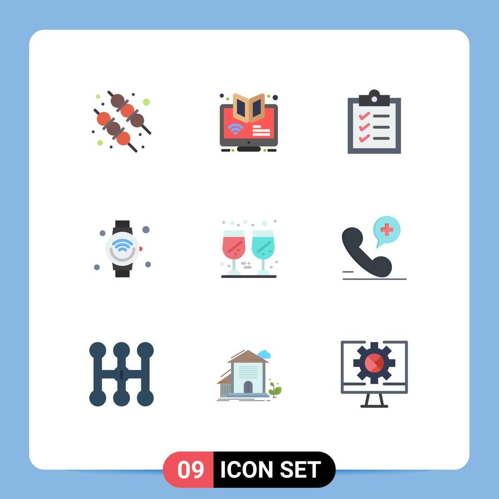 Stock Vector Icon Pack of 9 Line Signs and Symbols for drink iot course internet of things smart watch Editable Vector Design Elements