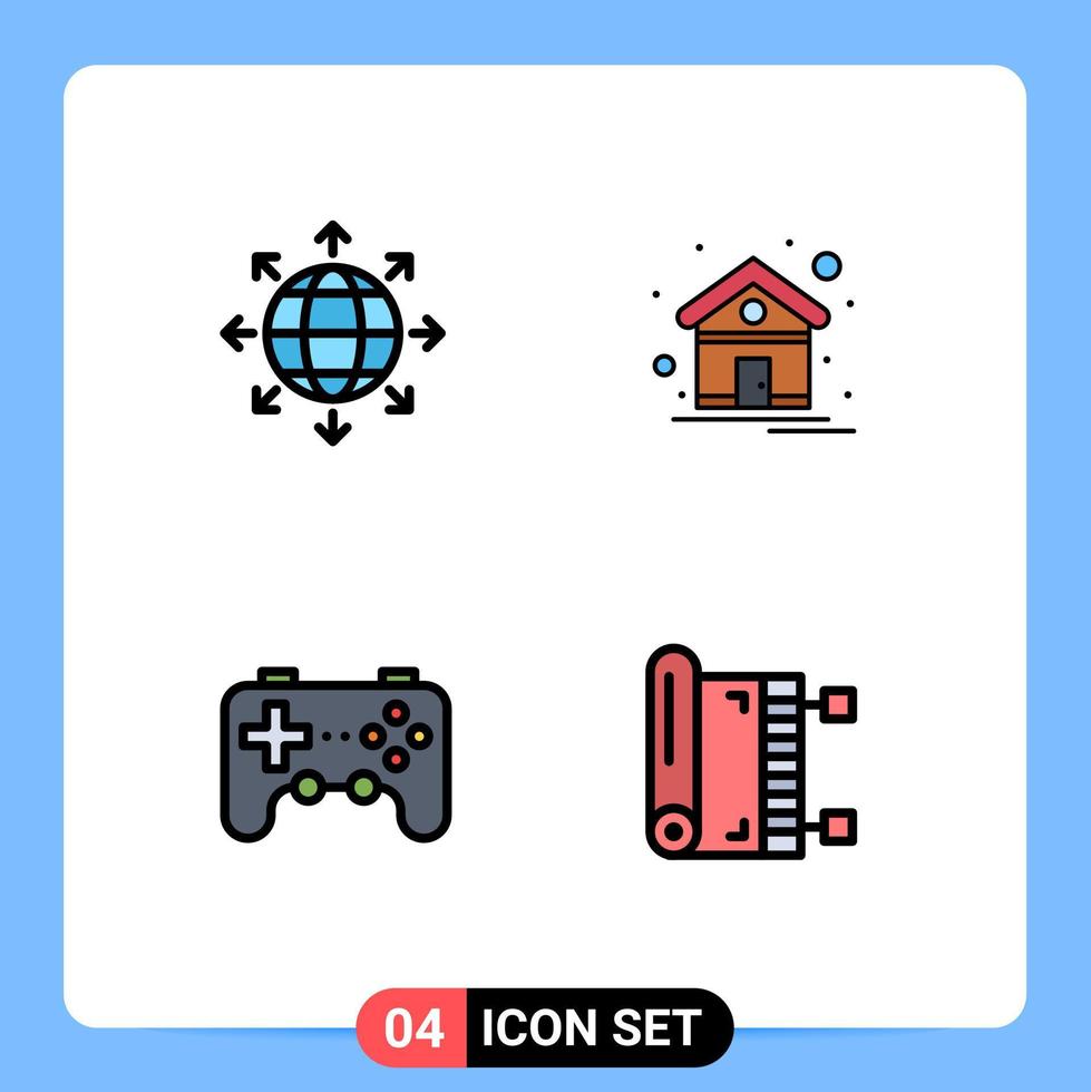 Pictogram Set of 4 Simple Filledline Flat Colors of connection device world homepage joystick Editable Vector Design Elements