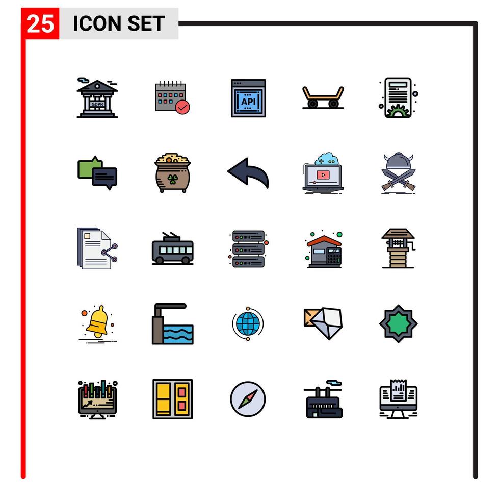 conjunto de 25 iconos de interfaz de usuario modernos signos de símbolos para gestión de contenido software de eventos de monopatín concepto api elementos de diseño vectorial editables vector