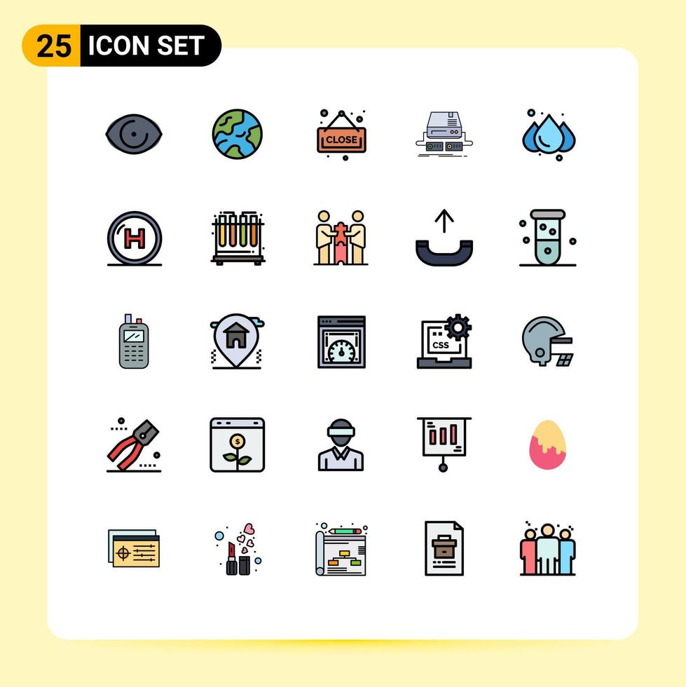 Mobile Interface Filled line Flat Color Set of 25 Pictograms of weather rain board drive gaming Editable Vector Design Elements