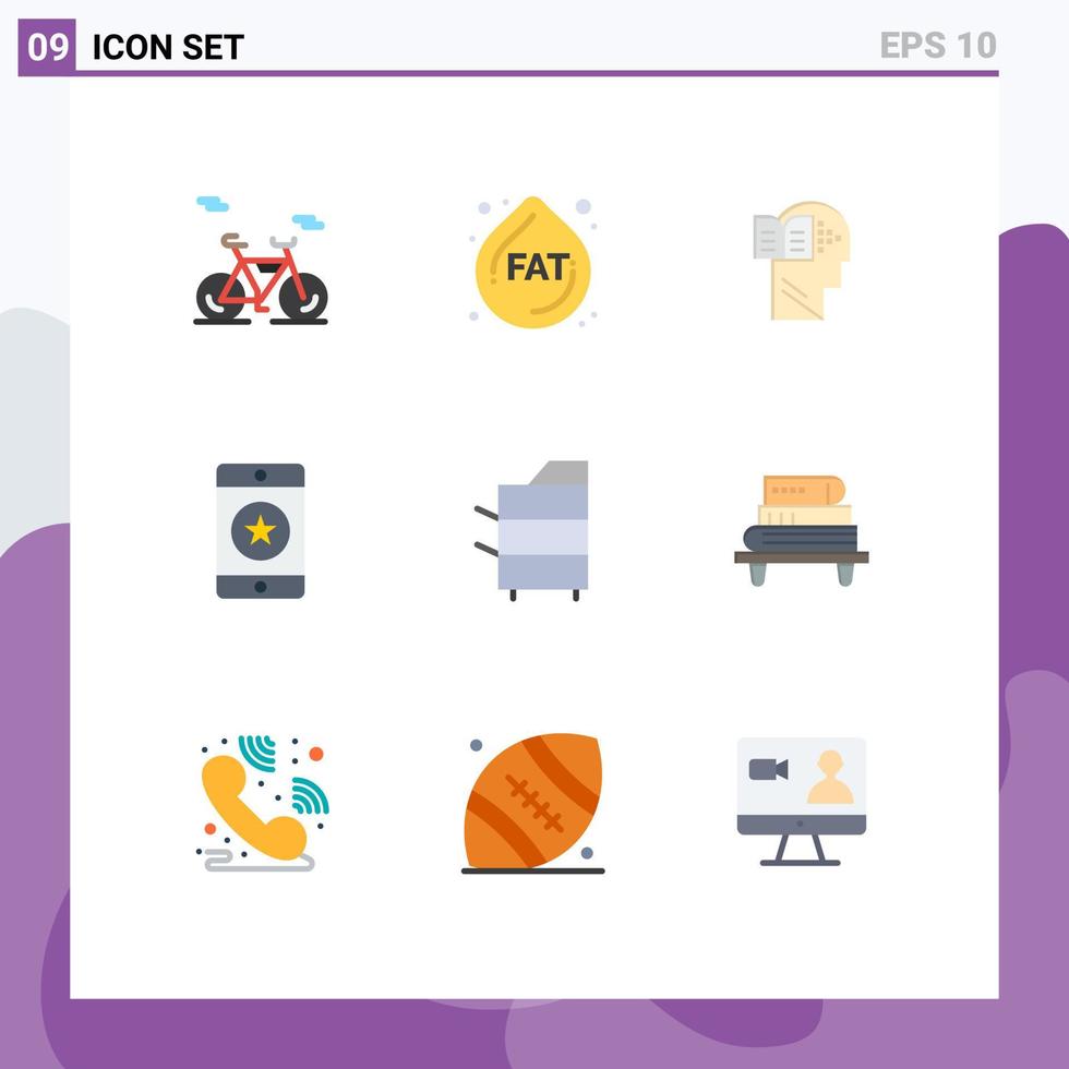 Pack of 9 creative Flat Colors of electronics copier head phone favorite Editable Vector Design Elements