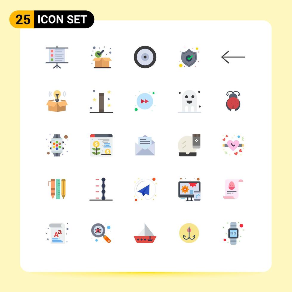 paquete de interfaz de usuario de 25 colores planos básicos de elementos de diseño vectorial editables de seguridad de flecha multimedia izquierda de bombilla vector