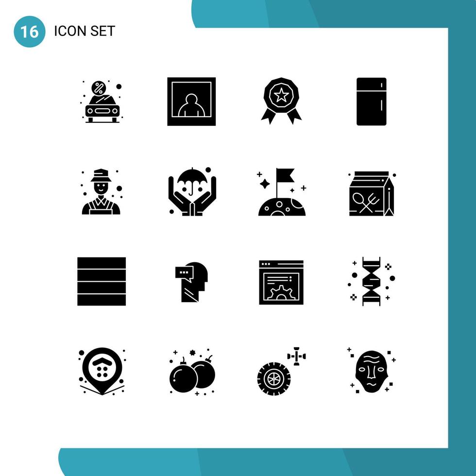 Pack of 16 creative Solid Glyphs of user avatar medal household furniture Editable Vector Design Elements