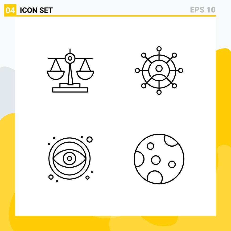 Line Pack of 4 Universal Symbols of balance graphic scale technology moon Editable Vector Design Elements